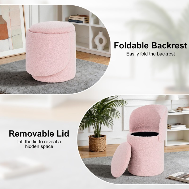 Korser Foldable Backrest Storage Ottoman Chair Sherpa Fabric with Removable Lid gallery
