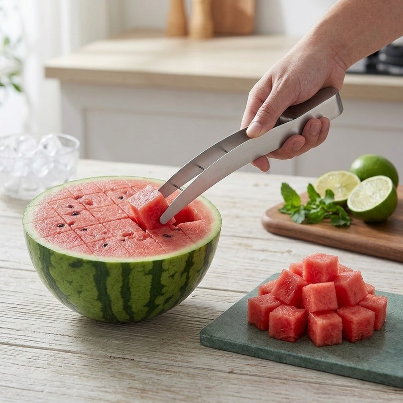 Watermelon Cube Slicer Cutter Stainless Steel Kitchen Fruit Prep Tool gallery