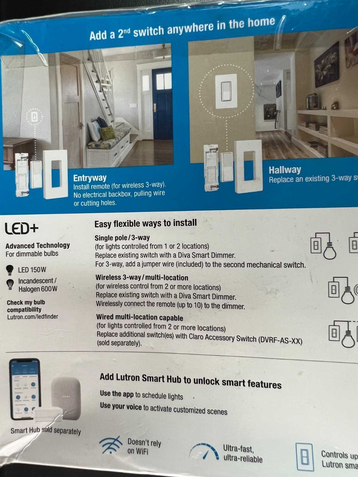 Lutron Diva Smart 150W LED Dimmer Switch - White (DVRF-PKG1D-WH-R) 6984/OB gallery