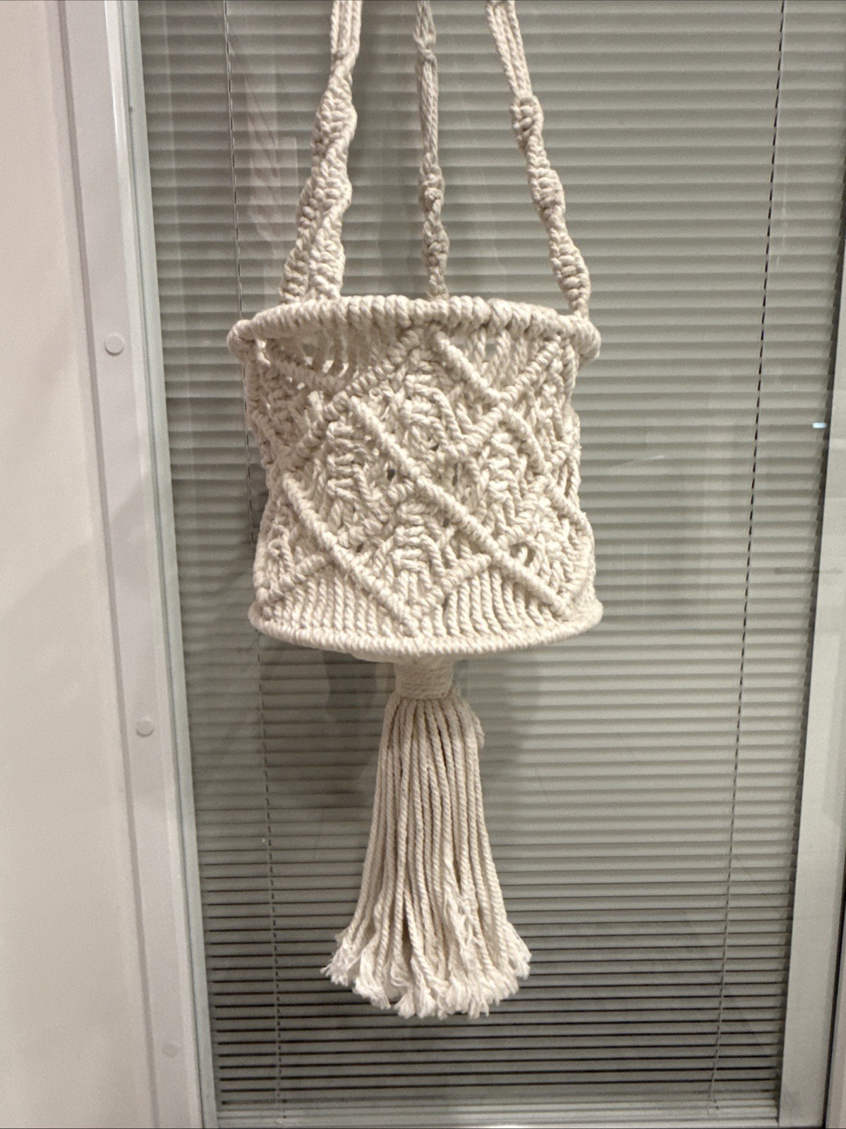 Macramé Plant Hanger/Holder, Cotton Braided Boho Decor 7 1/2” Wide 6” Deep gallery
