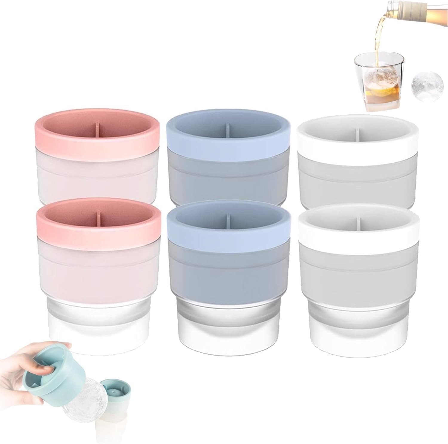 2.5in Slow Melting Round Ice Cube Mold with Lids,Large Spherical Ices Ball Molds gallery