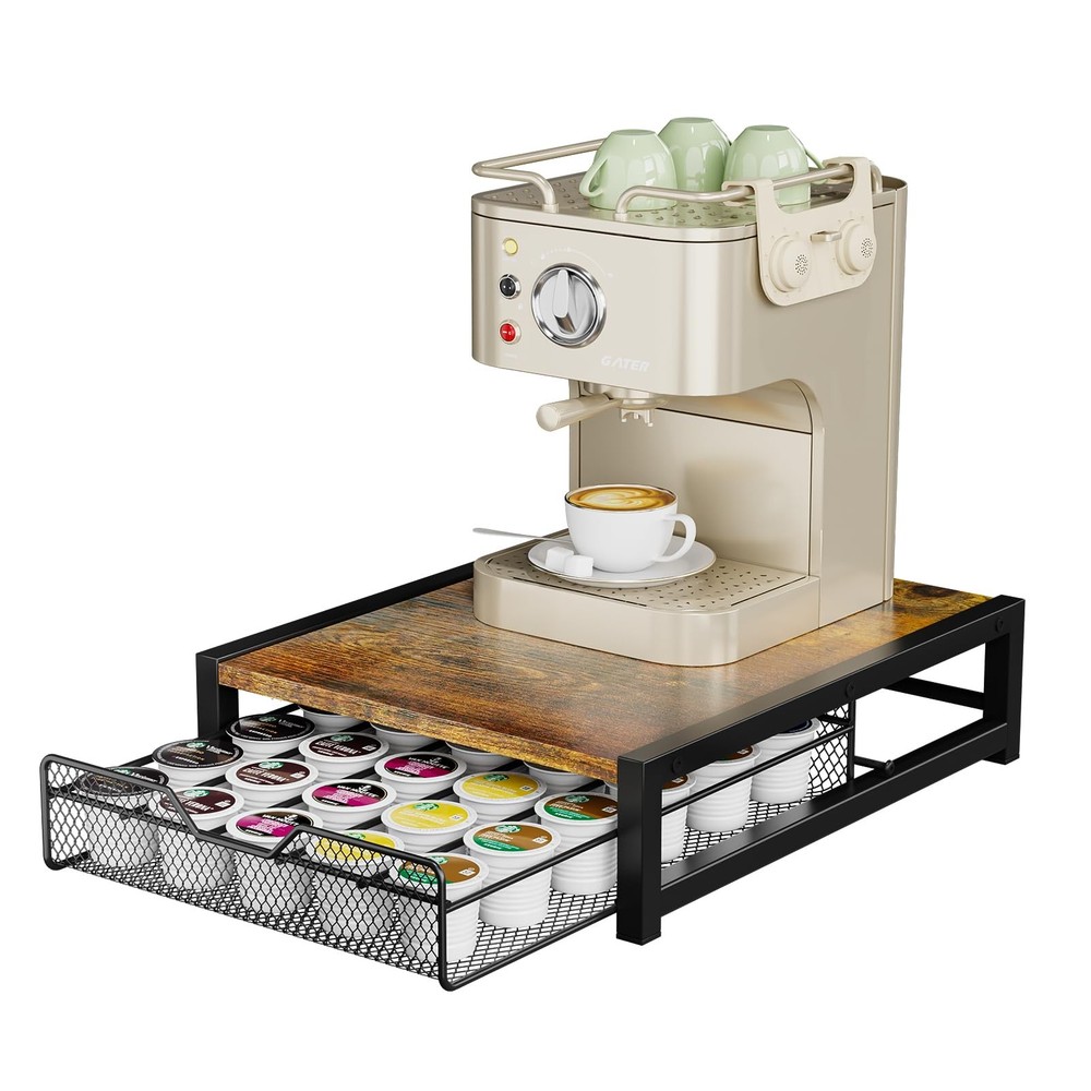 Coffee Pod Holder for Keuring K-Cup,Rustic Brown Counter Storage Organizer wi...