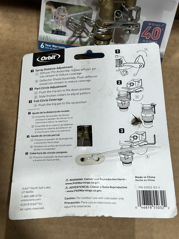 Orbit 55032 1/2" Brass Adjustable Impact Sprinkler Universal ( 2-Pack) New gallery