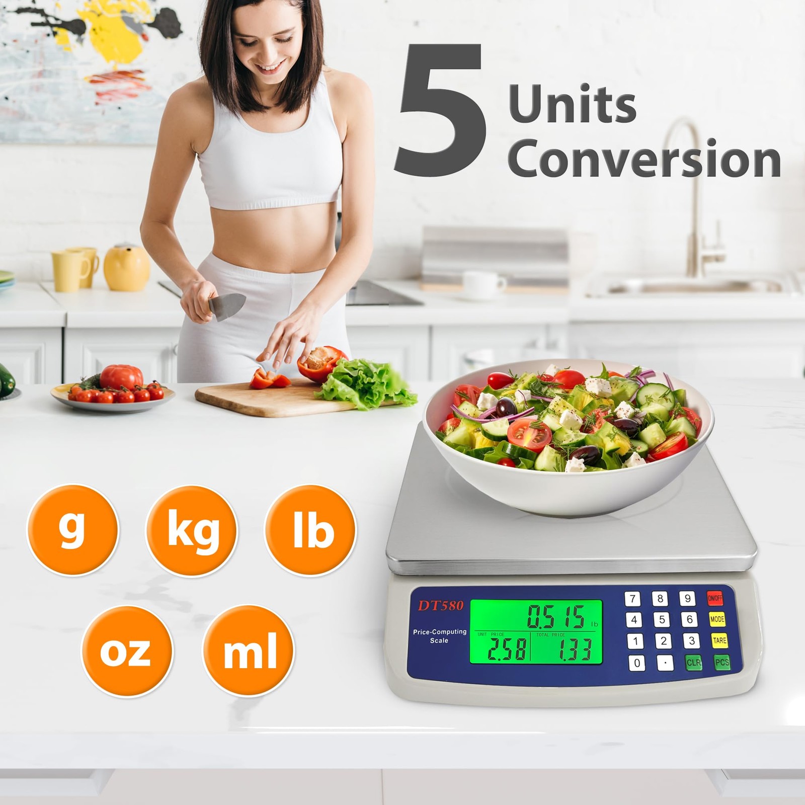 Large Digital Kitchen Scale 40kg/88lb Stainless Steel Price Computing Scale C... gallery