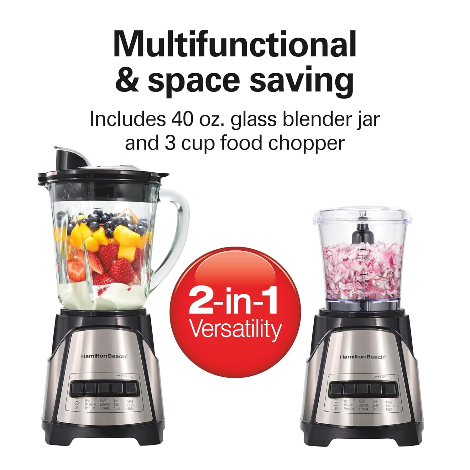 Hamilton Beach 58149 Power Elite Blender 12-Function 40oz Glass + 3-Cup Chopper gallery