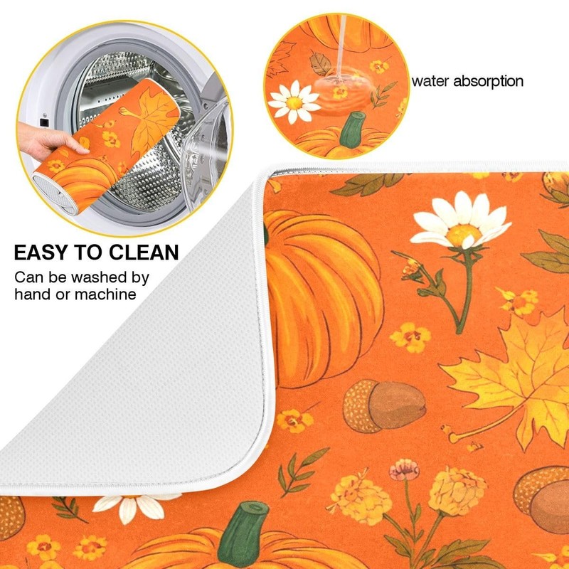 Pumpkin Maple Fall Dish Drying Mat Absorbent Autumn Drainer Dry 18x24 Inch gallery