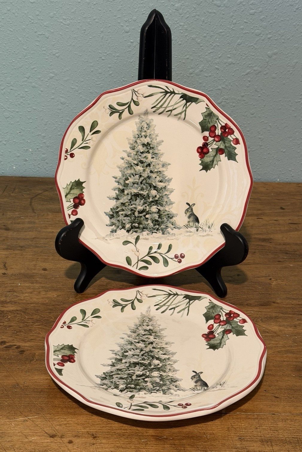 Better Homes & Gardens Tree & Bunny Salad Plates Heritage Winter Forest Set of 2 gallery