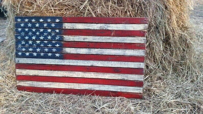 Rustic pallet Natural Solid Wooden Handmade American Flag, Pallet Hand Painted gallery