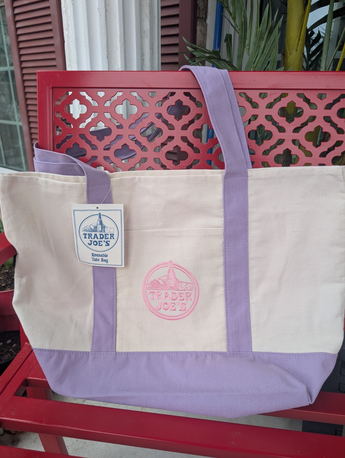 TRADER JOE'S ~ LARGE PURPLE Reusable Tote Bag { PURPLE } gallery