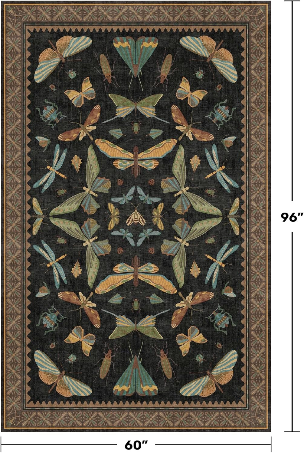 Boho Black 5x8 Rug - Waterproof, Non-Slip, Washable for Living Room & Bedroom gallery