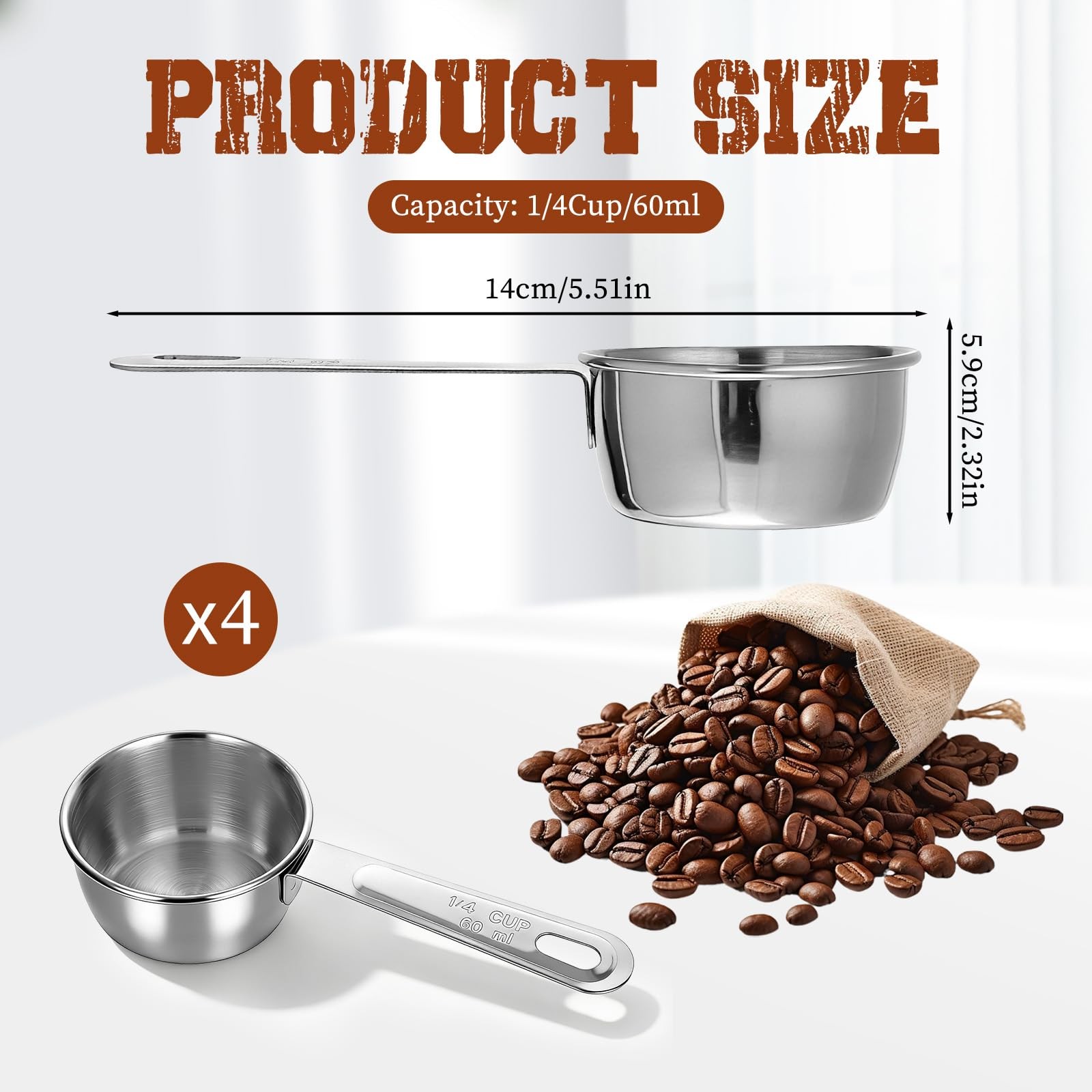 4 Pcs 1/4 Cup Measuring Cups, 1/4 Cup Scoop, 60ml 2oz Stainless Steel Measuri... gallery