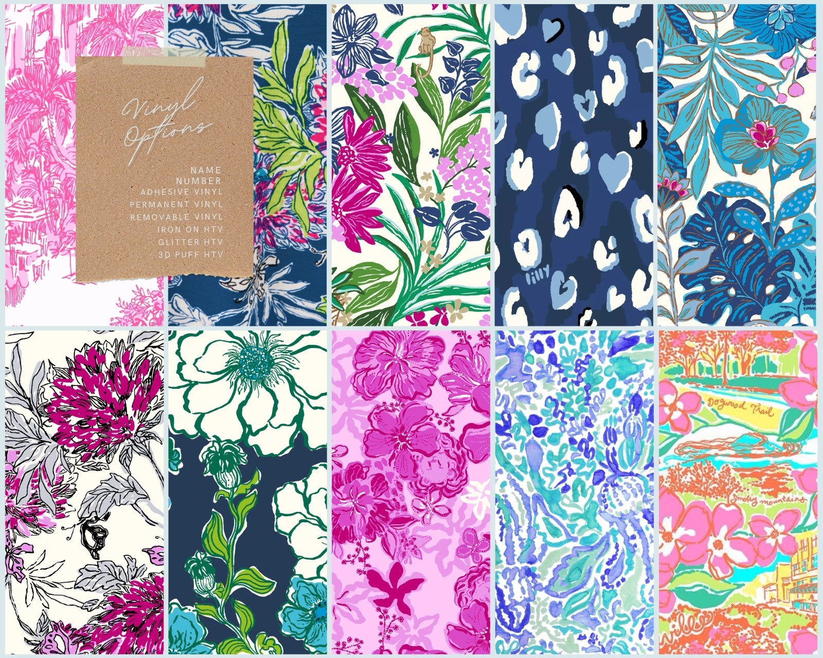 25 Lilly P Premium Vinyl Patterns & Iron on HTV, for Cricut cutting machines gallery