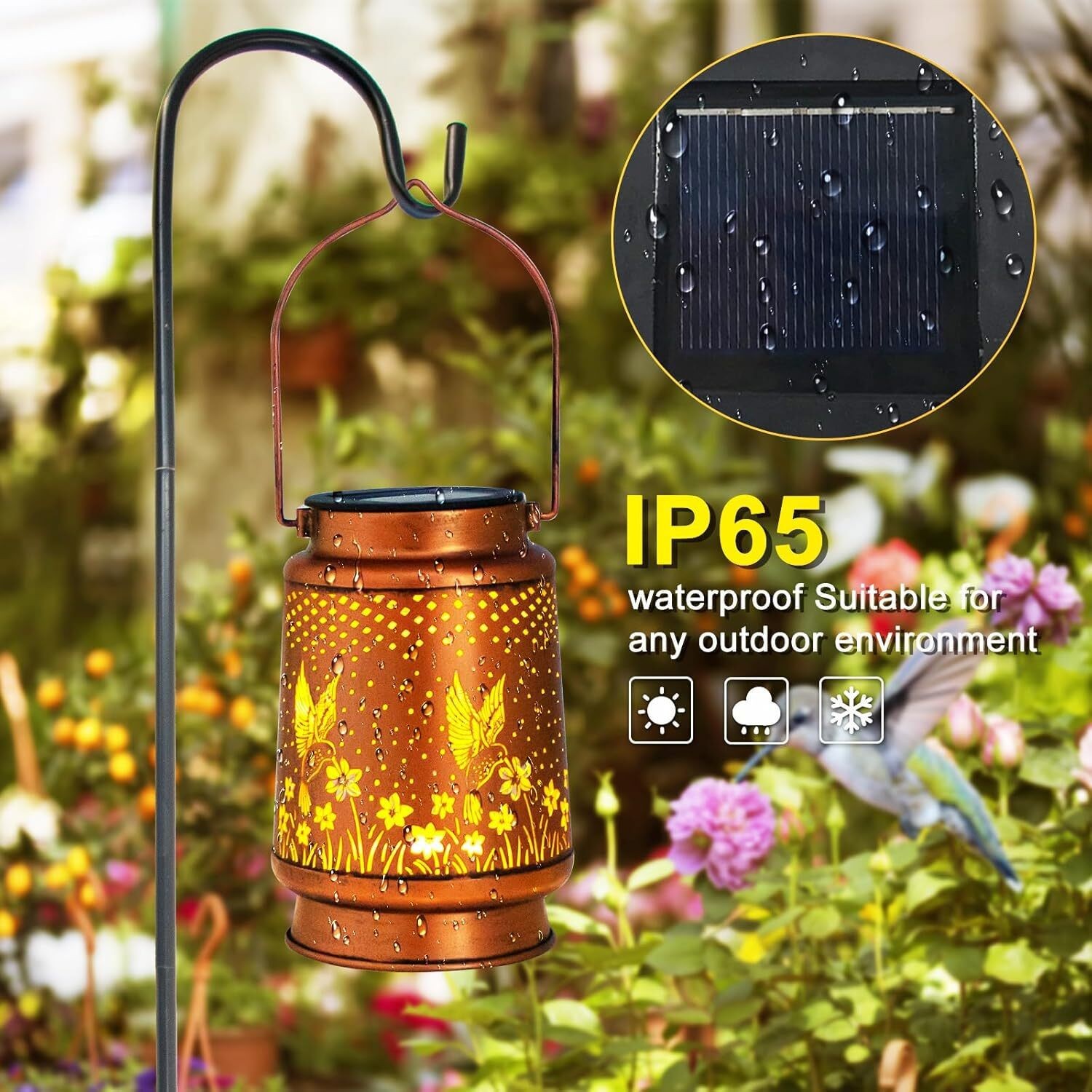 Solar Lantern Hanging Light LED Hummingbird Outdoor Garden Lamp Waterproof Decor gallery