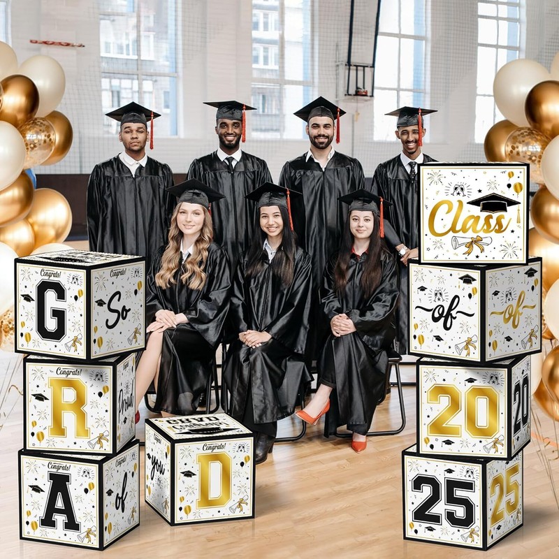 Graduation Party Decorations 2025 - Black and Gold Balloon Boxes, Class of 2025* gallery