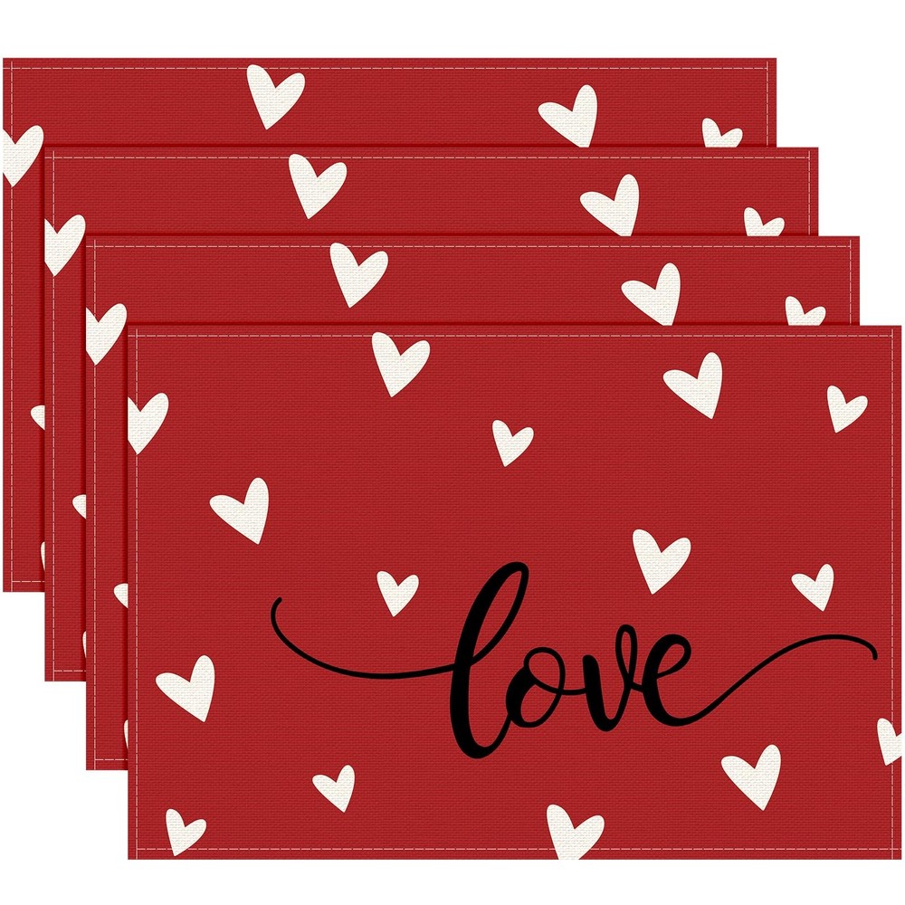 Valentine’s Day Table Placemats Decorations,12 x 18 Inch Red 18"L x 12"W,