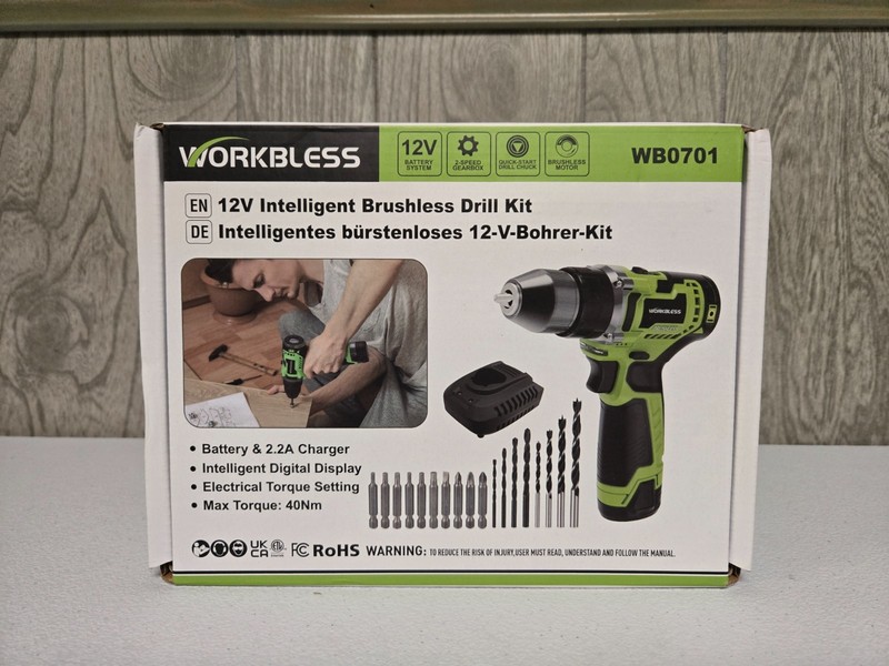 WORKBLESS 12V Cordless Power Drill Set w/ LCD Smart Display 18pc Drill Bits NEW gallery