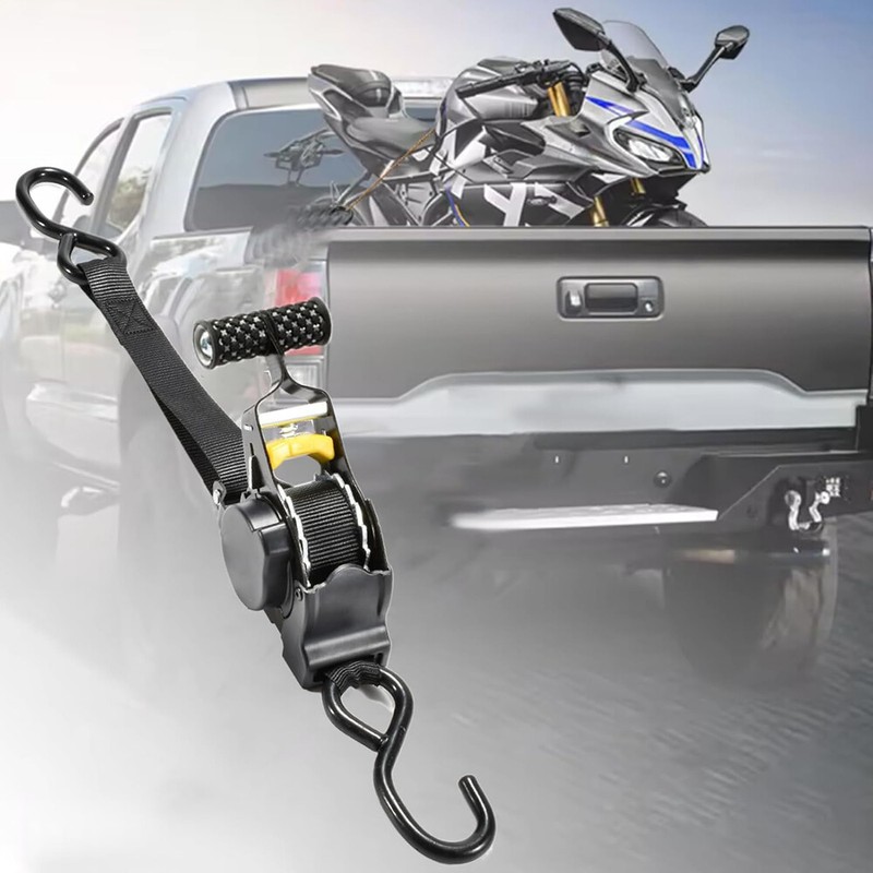 Cargo Transom Tie Down Strap 1500LBs Retractable Ratchet Strap w/S-Hook 2-pack gallery