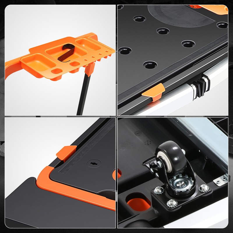 7-In-1 Multifunctioanl Adjustable Foldable 220LB Work Bench w/ 4 Wheels Orange gallery