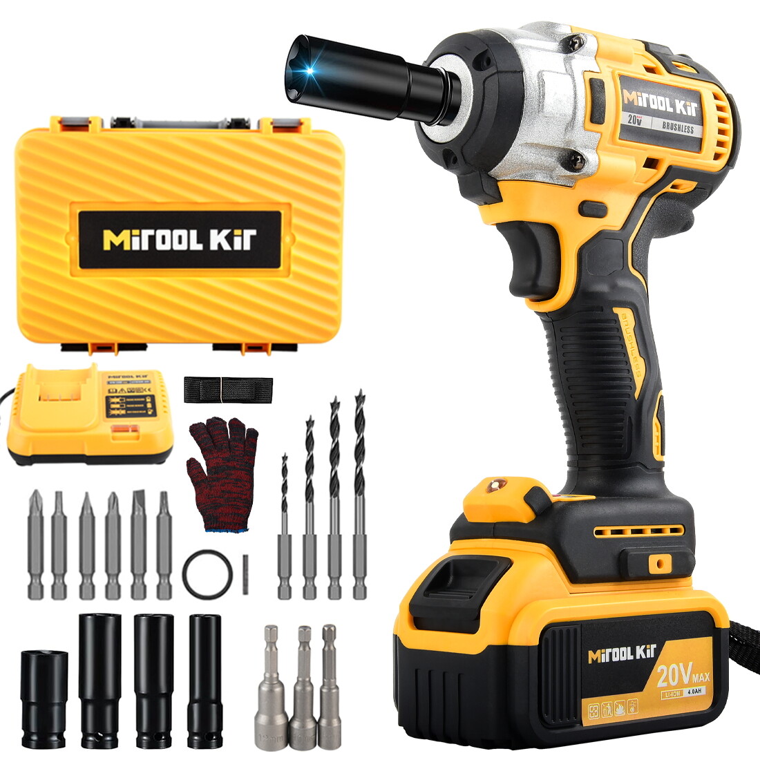 4000MAH HIGH TORQUE 1/2" IMPACT WRENCH BRUSHLESS CORDLESS BATTERY IMPACT GUN KIT gallery