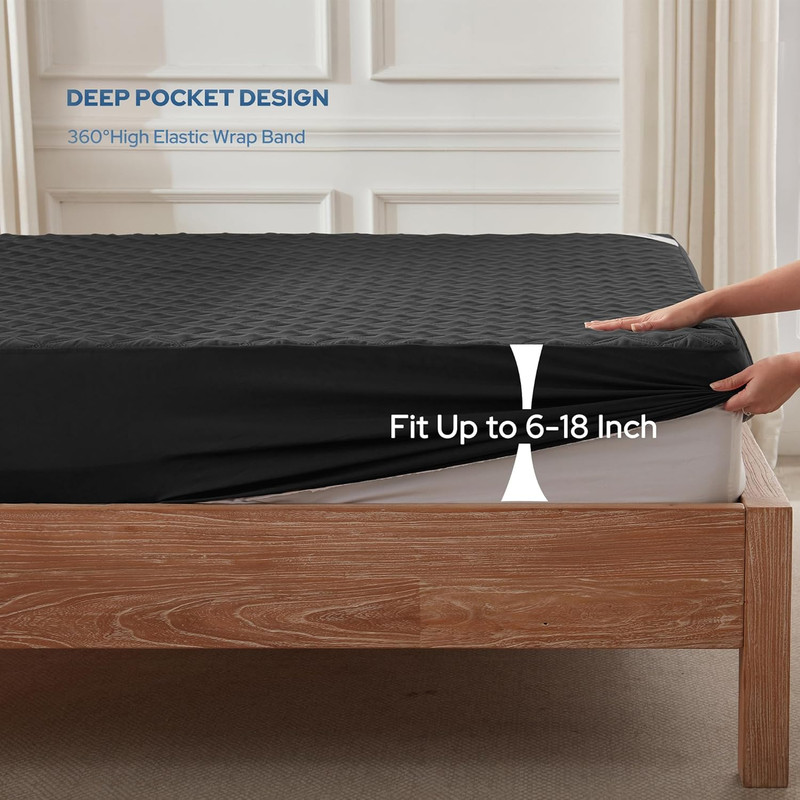 Twin Waterproof Mattress Protector Soft Breathable Deep Pocket 6-15 Black gallery