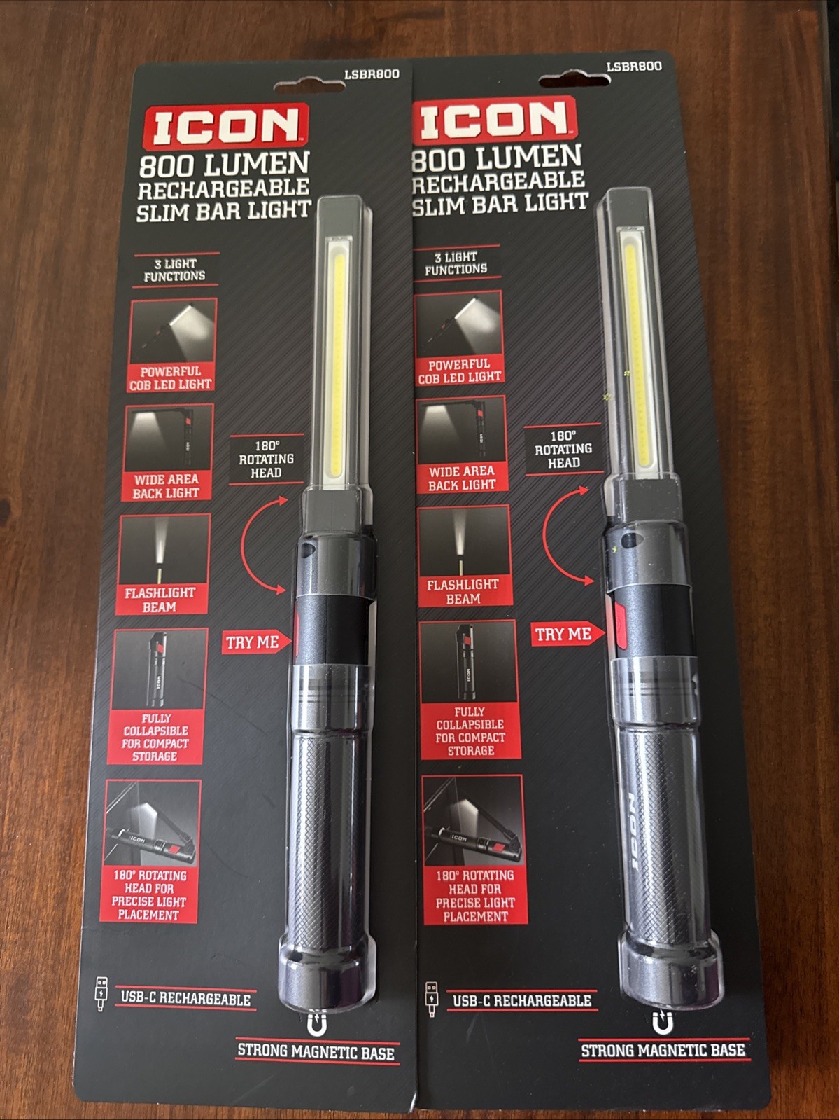 Icon LSBR800-B 800 Lumen Rechargeable Slim Bar Light 71068 BLACK Magnetic Base-2 gallery