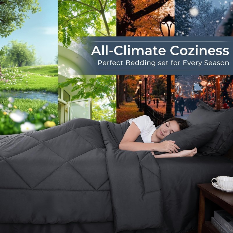 7 Piece Queen Comforter Set Reversible Bed in a Bag Soft Grey Bedding Set gallery
