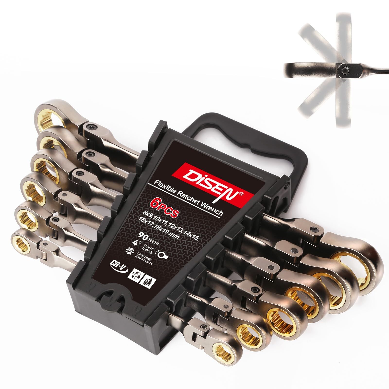 6pcs 90 Teeth Ratcheting Wrench Set Double Box End Flex Head With Gray Nickel Co gallery