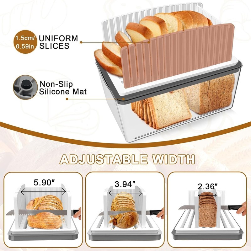 Effortless Bread Slicing: Adjustable Width Slicer with Crumb Tray & Storage Box gallery