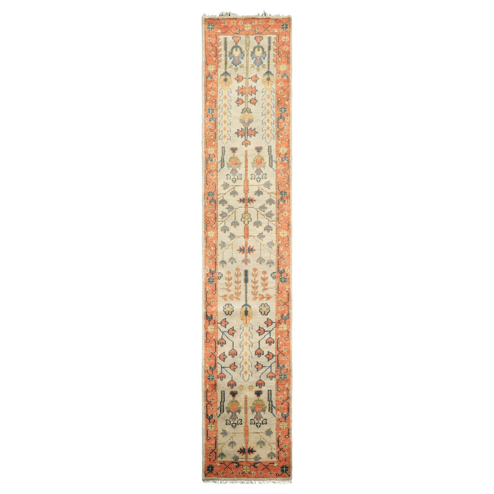 2'5''x12'2'' Runner Hand Knotted Wool Beige, Burnt Orange Oushak Traditional Rug
