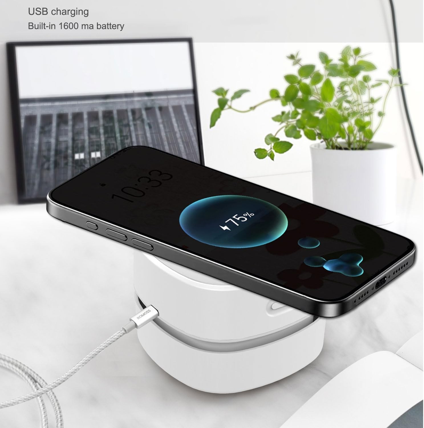 ISTAR Mini Desktop Vacuum & Wireless Charger - 400 Min Battery Life, 360º White gallery