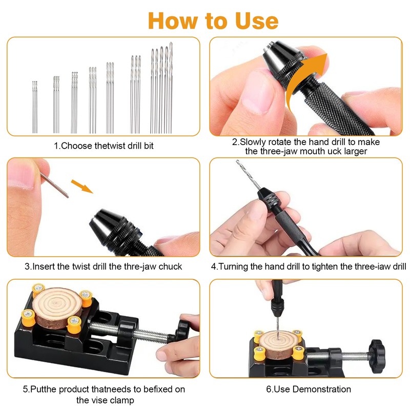 60Pcs Mini Micro Hand Drill Bits Set Small Manual Keyless Chuck Pin Vise Rotary gallery