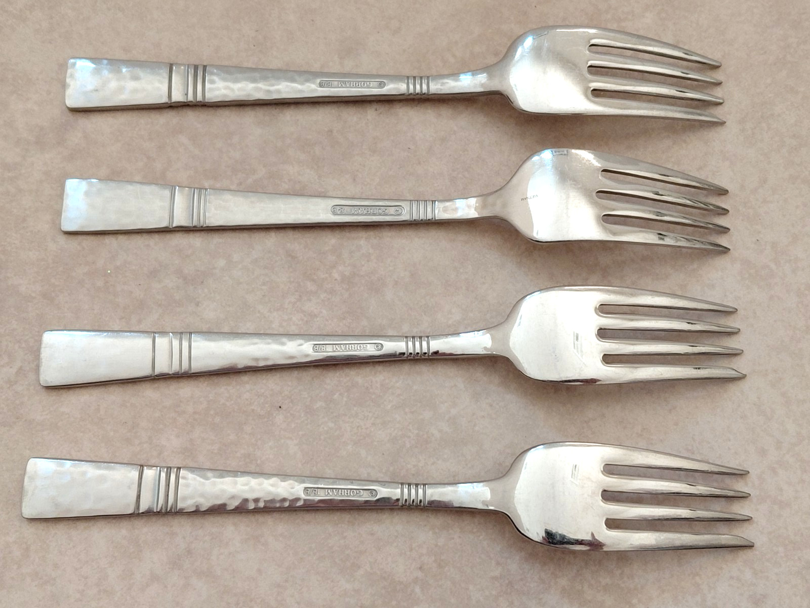 Gorham Baluster X4 Salad Forks 7" Hammered Glossy Stainless 18/8 Silverware gallery