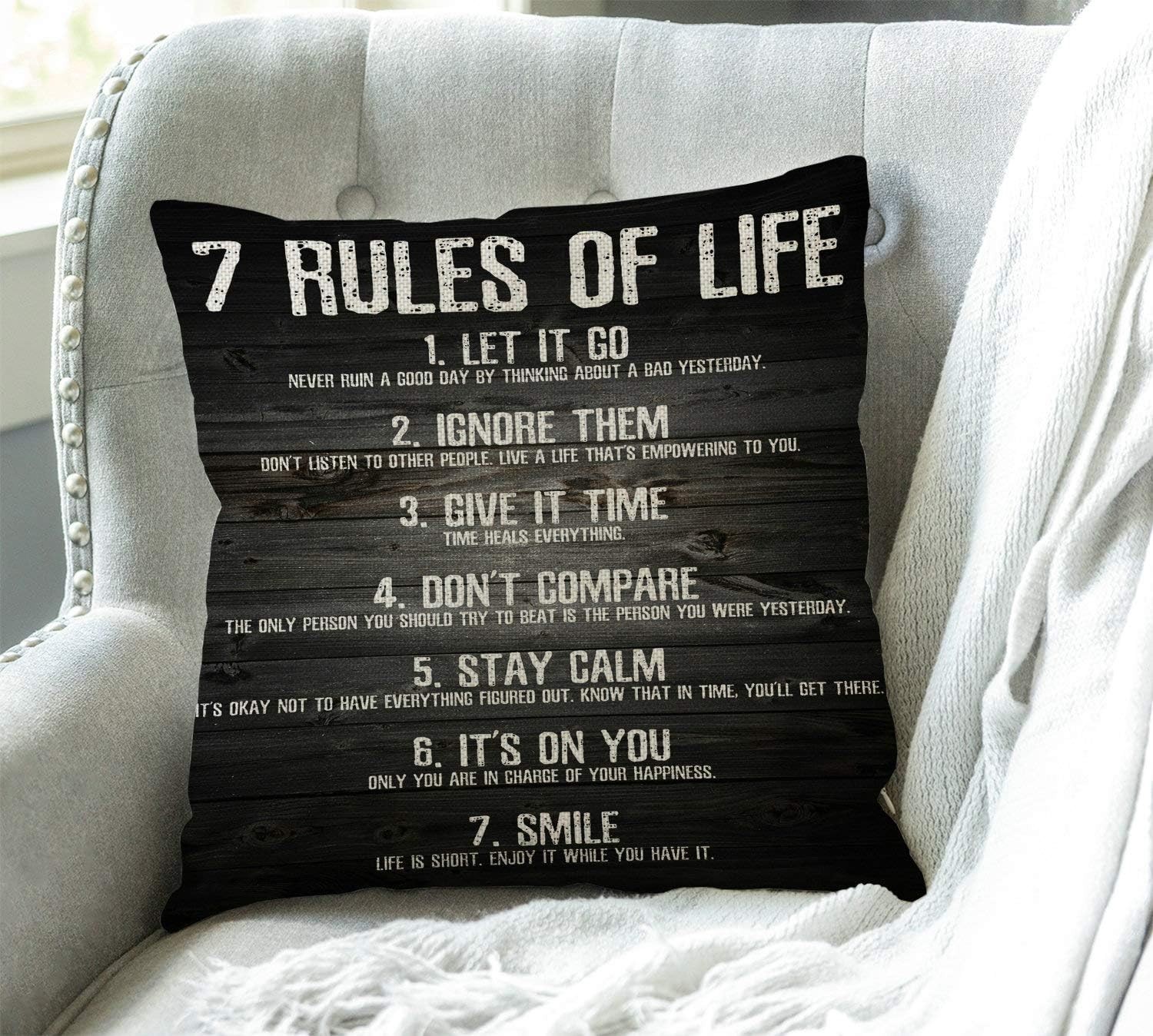 Rustic Inspirational Quotes Pillow Covers - 7 Rules of Life  Pillow Case Cush... gallery