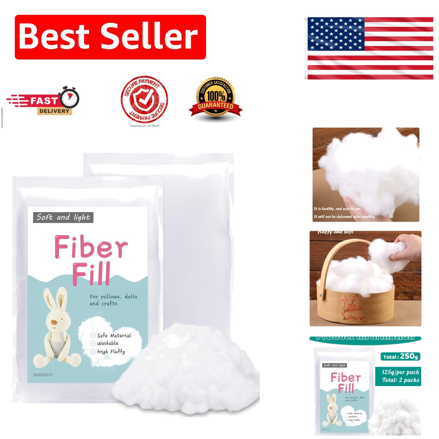 Versatile 250g Fiber Fill - Machine Washable Stuffing for Plush Stuffed Animals gallery