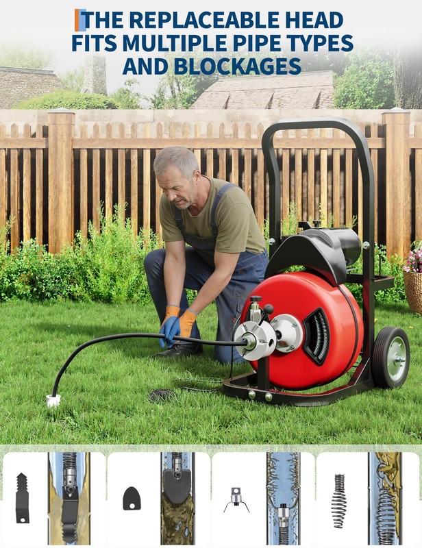 Drain Cleaner Machine, Heavy Duty Auger with 75FT Steel Core Cable, Portable ... gallery
