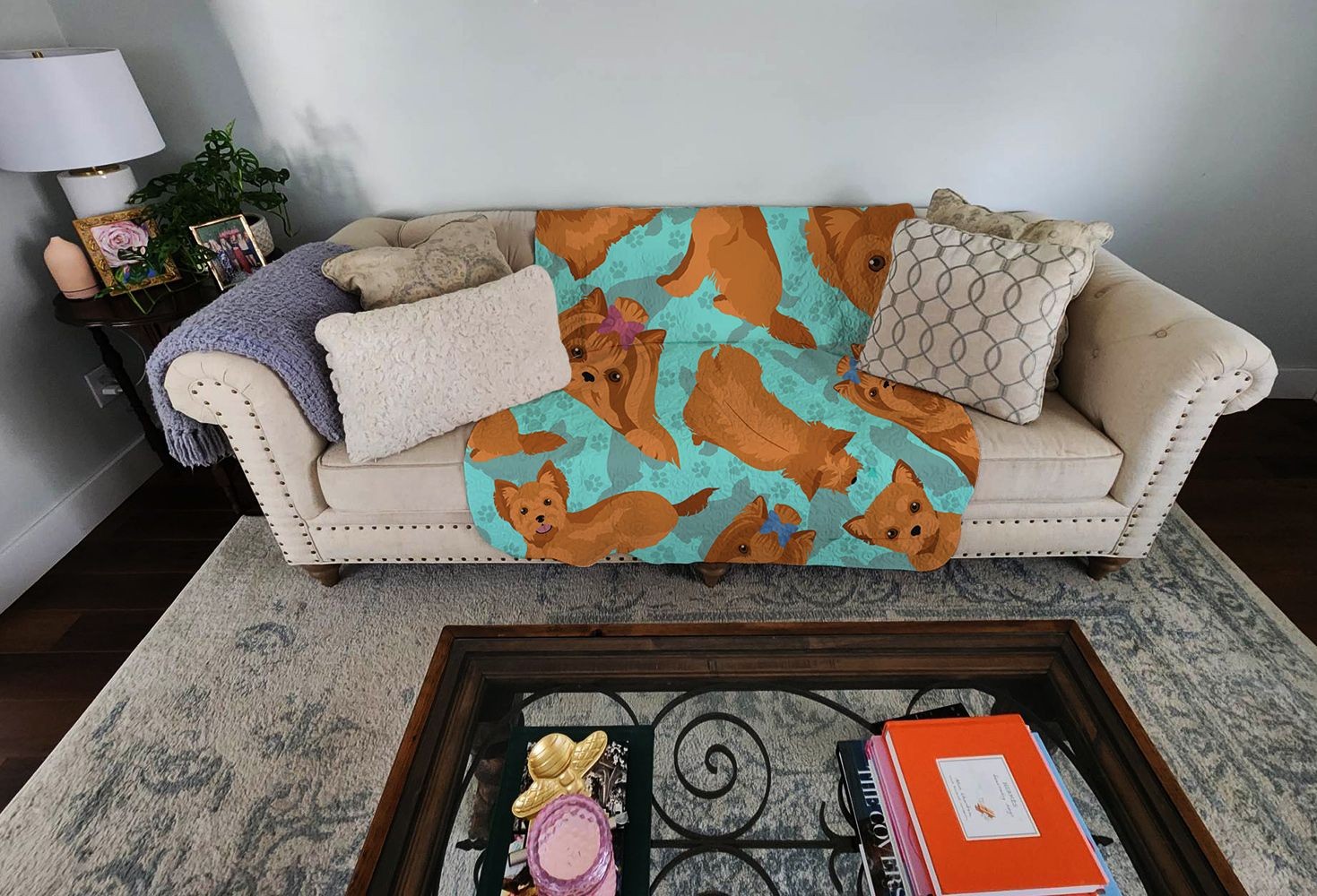 Red Yorkie Quilted Blanket 50x60 Artwork Pattern Quilted Throw Blanket for Bed, gallery