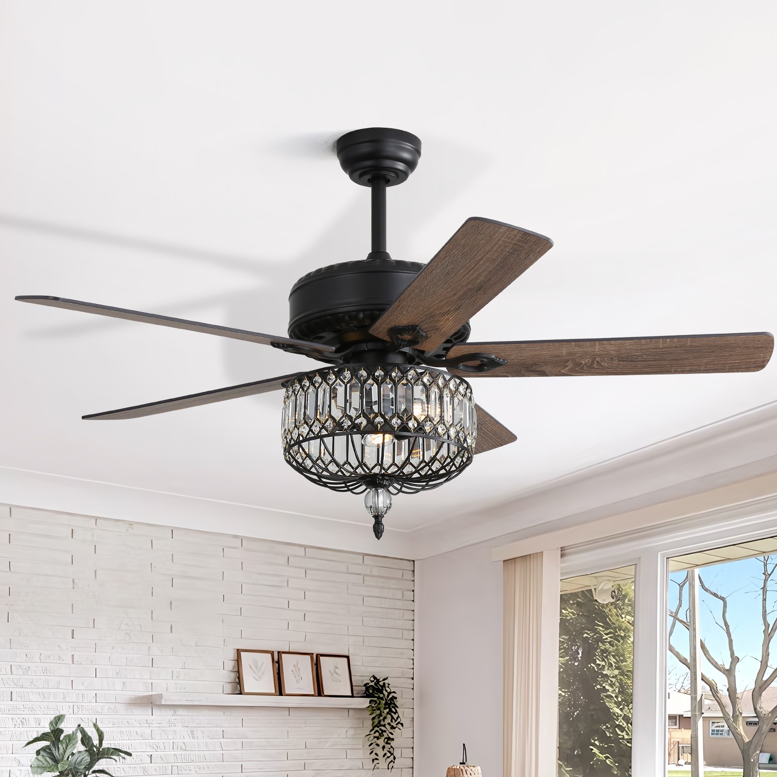 Farmhouse DC Ceiling Fans Lights Kit 52in Indoor Chandelier Crystal Fandelier gallery