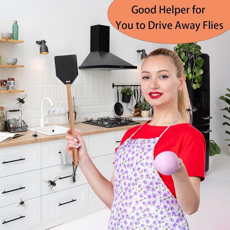 2 Pack Sturdy Leather Fly Swatter for Indoors (19.7”)Long Handle Heavy Duty gallery