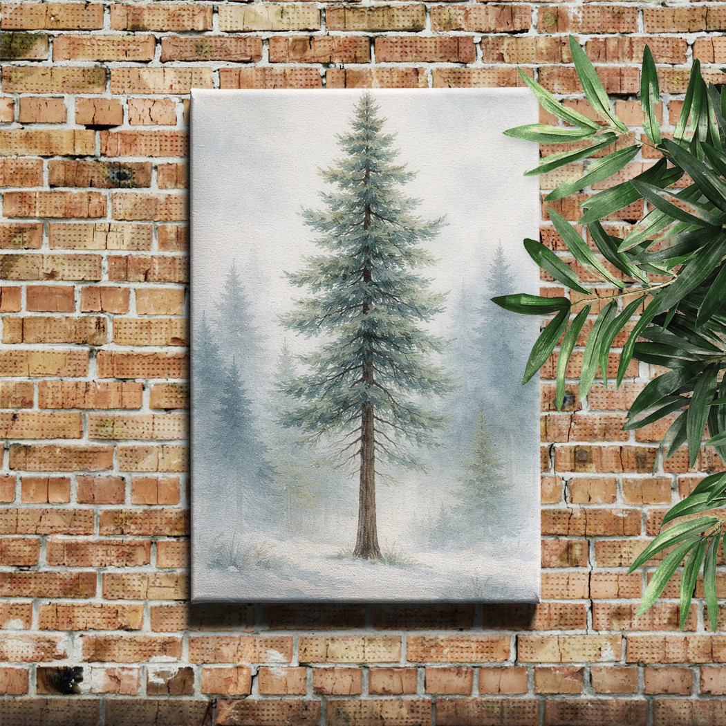Snowy Forest Winter Pine Tree Framed Canvas Art with Wood Frame Decor gallery