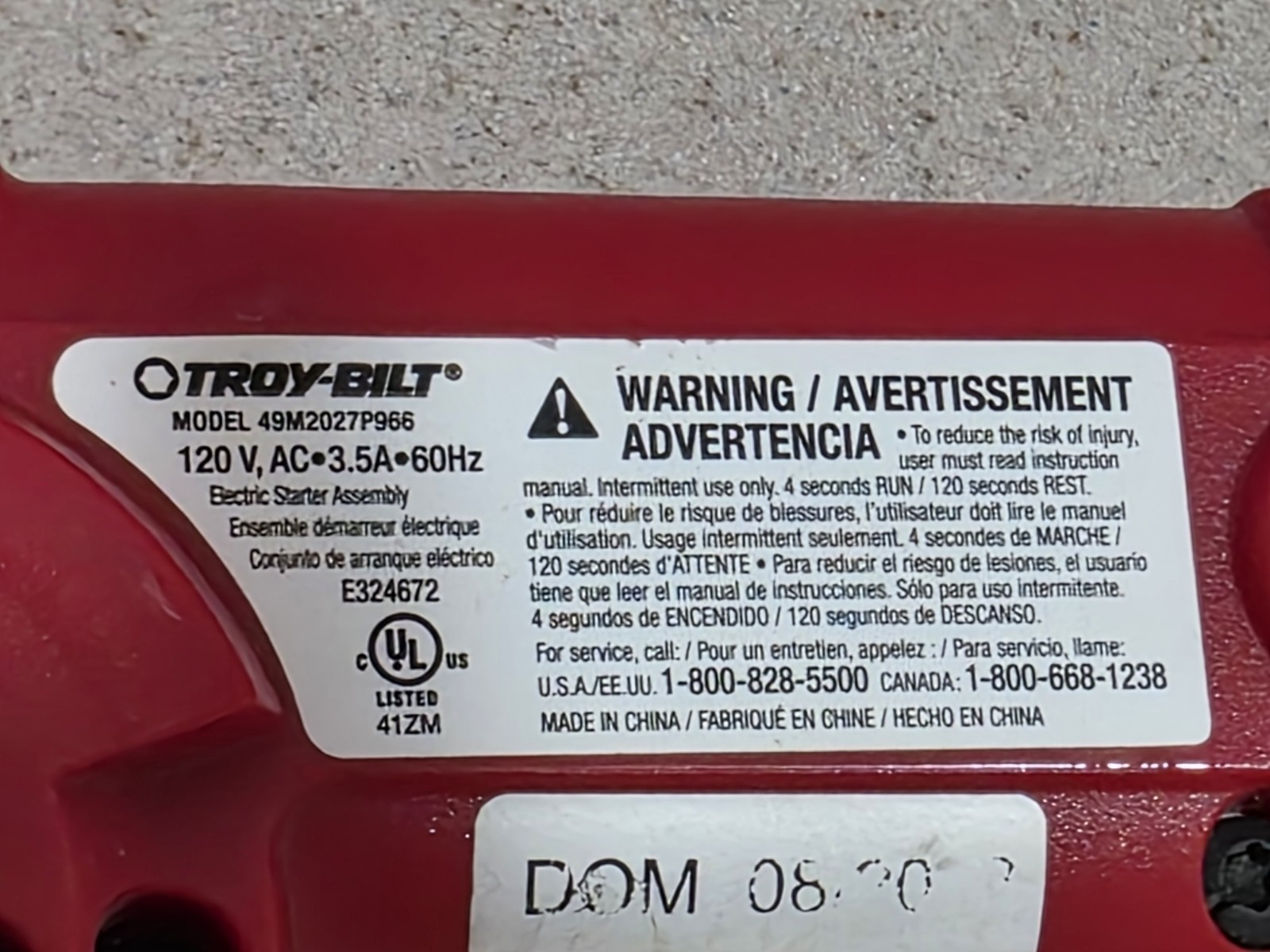 Troy-Bilt JumpStart Engine Starter Electric Press To Start Model 49M2027P966 gallery
