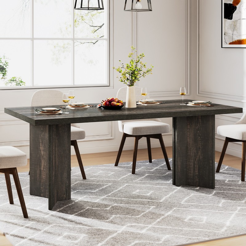 63 Inch Rectangular Dining Table Farmhouse Wooden Kitchen Table for 4-6 People gallery
