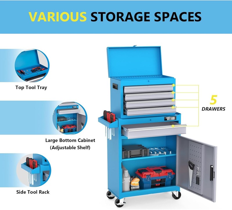 5-Drawer Rolling Tool Chest Tool Storage Cabinet with Detachable Top & Shelf gallery