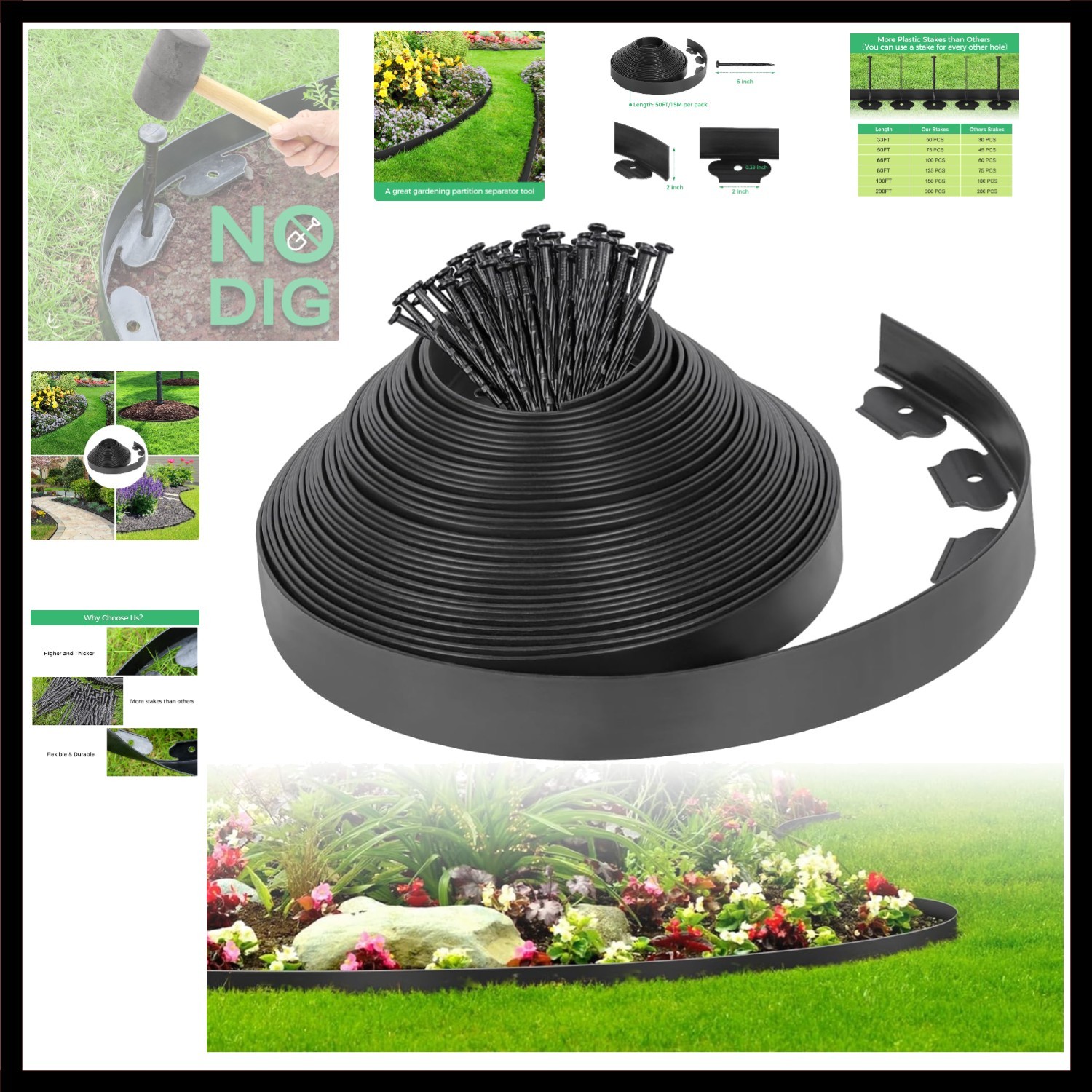 2-Inch x 50 FT Landscape Edging Border with 75 Spikes, Garden Edging Border L... gallery