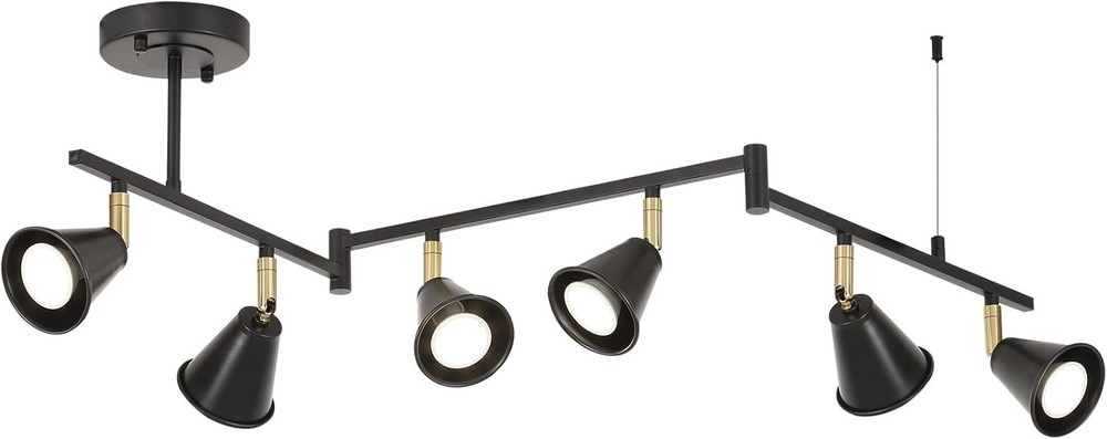 KEESFU 46 in 6-Light Black Pendant Head Integrated LED Corded Electric Flexible