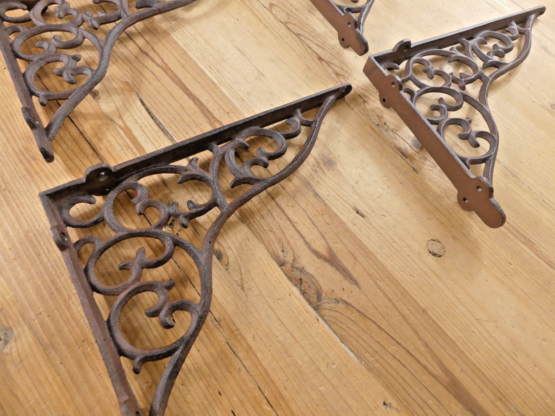 4 LARGE Shelf Braces Wall Brackets Cast Iron Brackets Vine Garden Corbels Rustic gallery