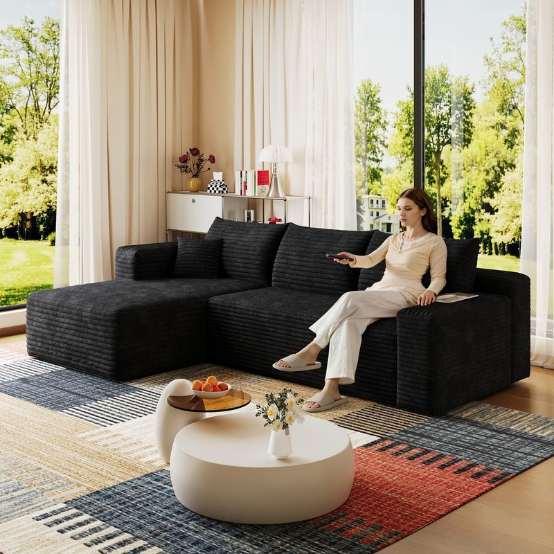 95" Cloud Sectional Couch with L-Shape Chaise Modular Corduroy Sofa Living Room gallery
