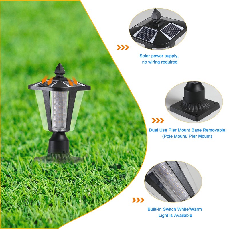 2 Pack Outdoor LED 2CCT Solar Post Light Dusk To Dawn Dimmable Pillar Fixture UL gallery
