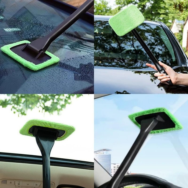 CAR WINDOW CLEANER WINDSHIELD CLEANING WAND TOOL ROTABLE HEAD W/ 5 REUSABLE PADS gallery
