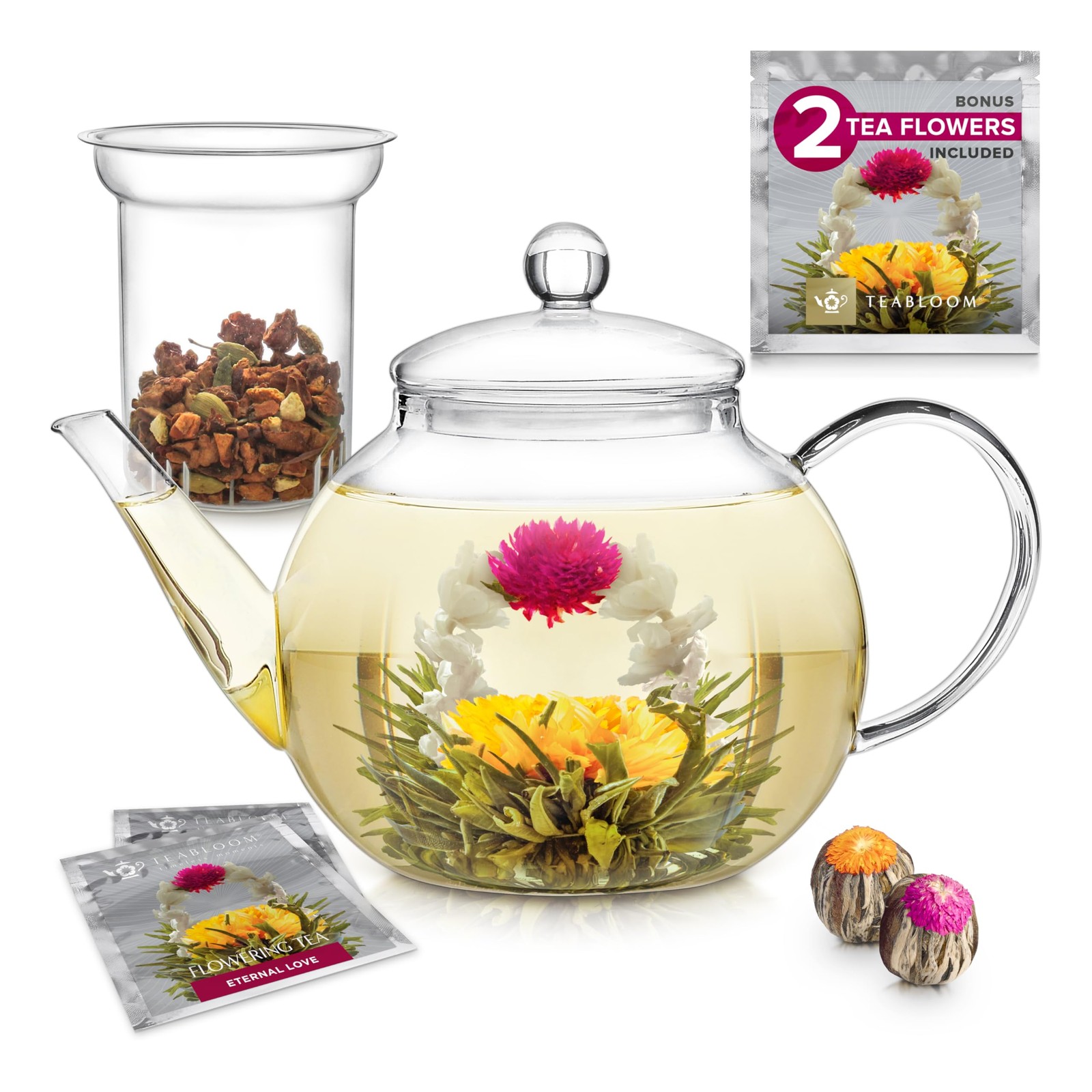 Teabloom Stovetop & Microwave Safe Glass Teapot 27 FL OZ (2-3 CUPS), Clear gallery