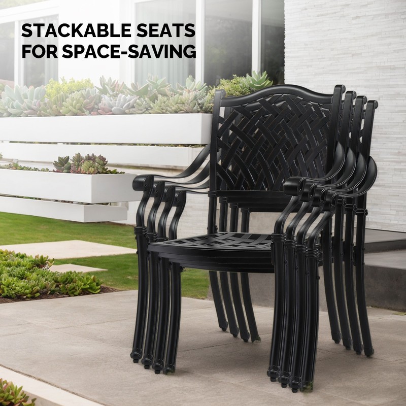 Patio 2PCS Dining Chairs, Stackable Metal Armrest Chairs for In/Outdoor Garden gallery
